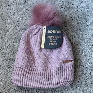 Apana Mauve Teddy Fleece Pom Beanie
